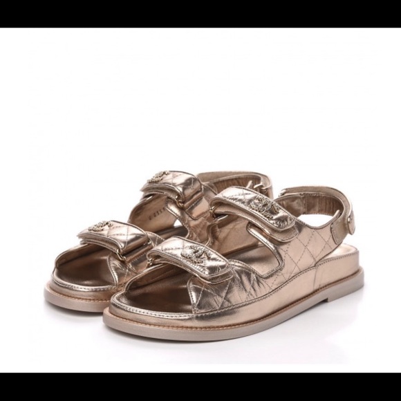 ✨✨Not for sale✨✨Chanel gold dad sandals worn 3x size 38/ 8.5 - Picture 1 of 9